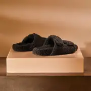 Women's Double Strap Shearling Slide - Charcoal(6,Charcoal,JP)