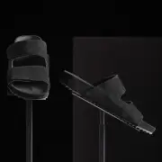 Women's Double Strap Suede Slide - Black