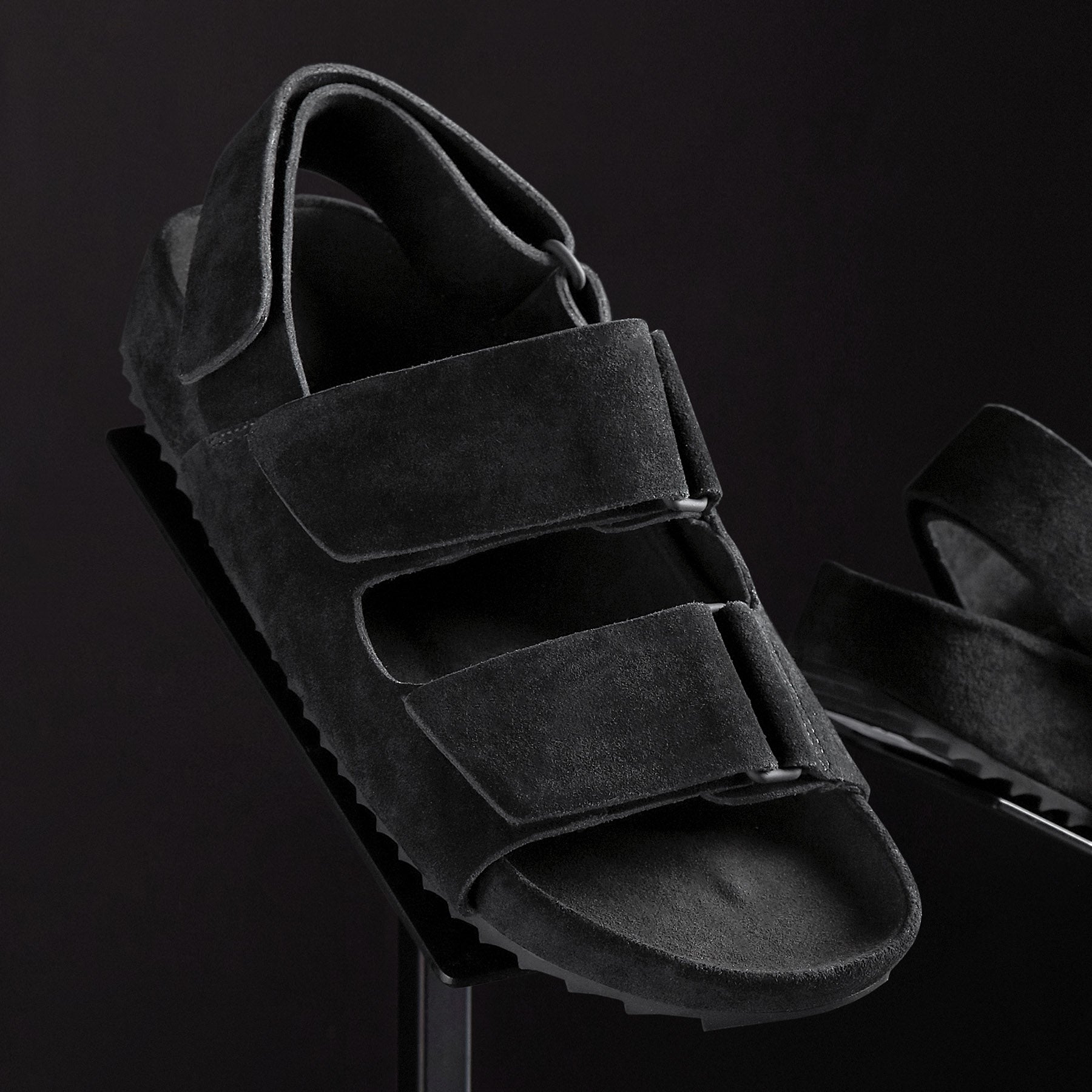 Women's Double Strap Velcro Sandal - Black(Black,6,JP)