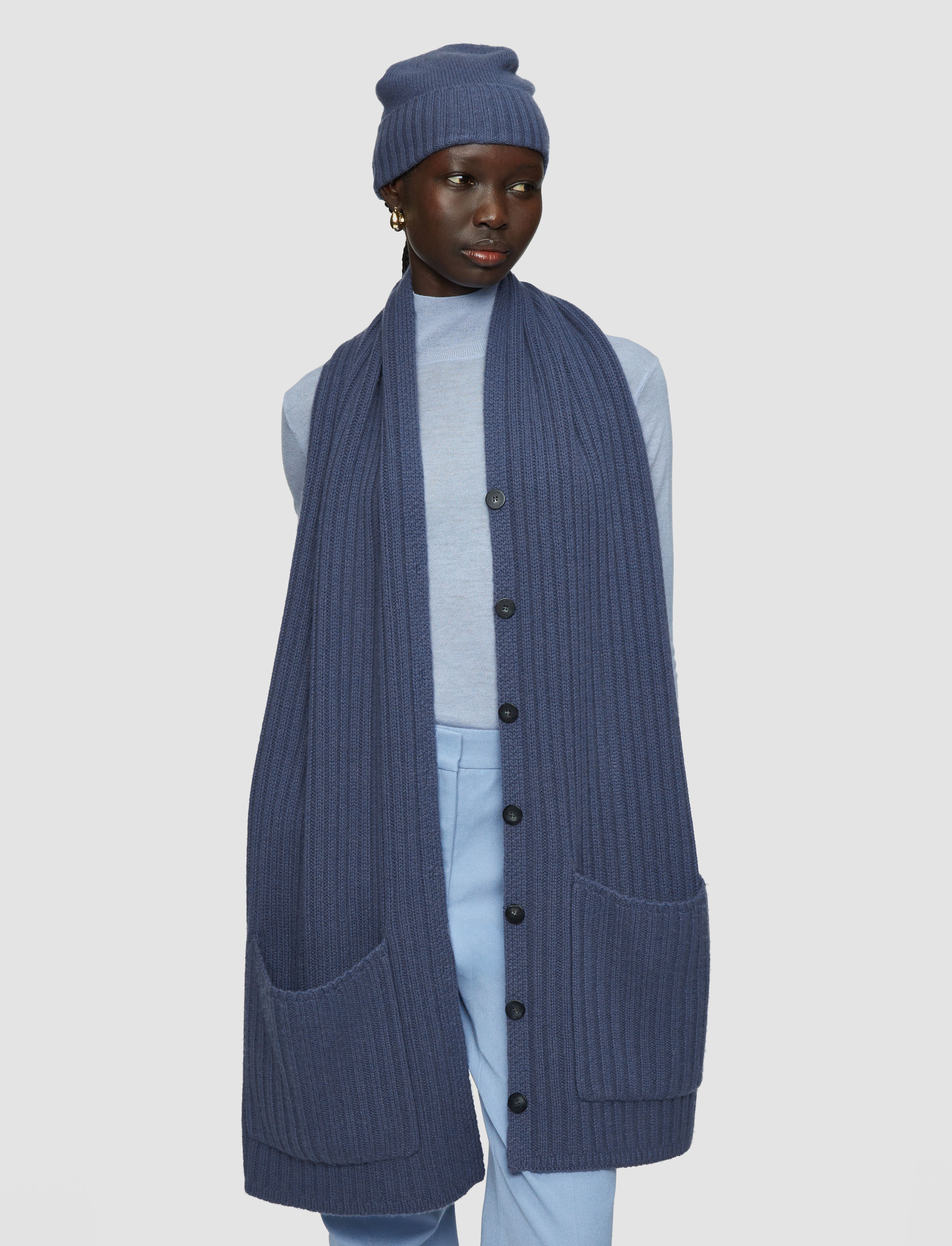 Open Cashmere Button Scarf