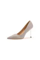 Wedding Shoes Microfiber Leather Close-Toe Stiletto Heel With Sequins(Champagne,US5)