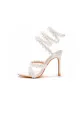 White Flower Ankle Wrap Strap Open Toe Ultra High Heels(White,US4)
