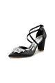 White Cross-Strap Pump with Crystal Flower Accent(Black,US5)