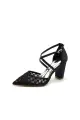 White Cross-Strap Pump with Delicate Flower Embellishments(Black,US5)