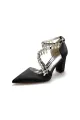White High Heels with Chain and Crystal Accent(Black,US5)