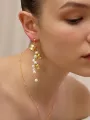 Asymmetric Tassel Flowers Pearl Long Earrings