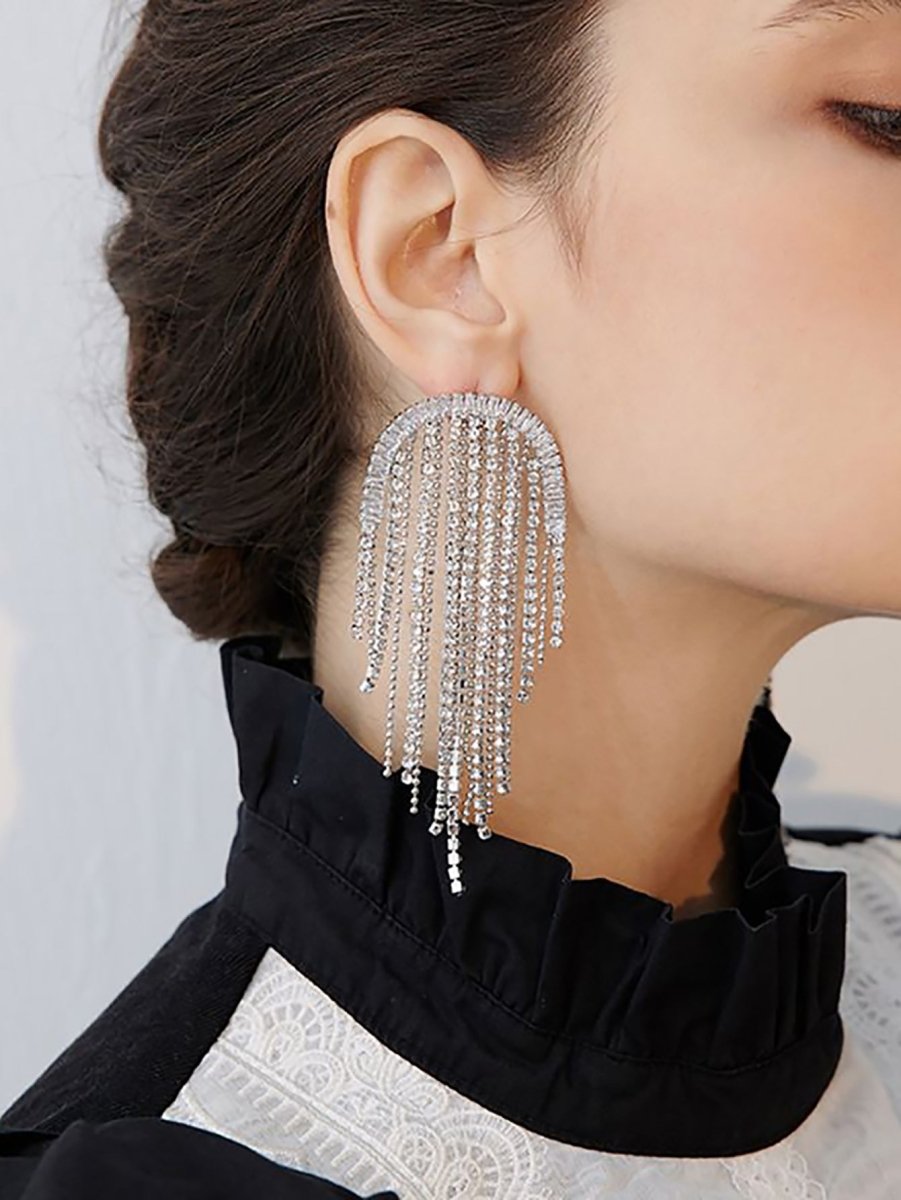 Silver Statement Tassel Long Earrings