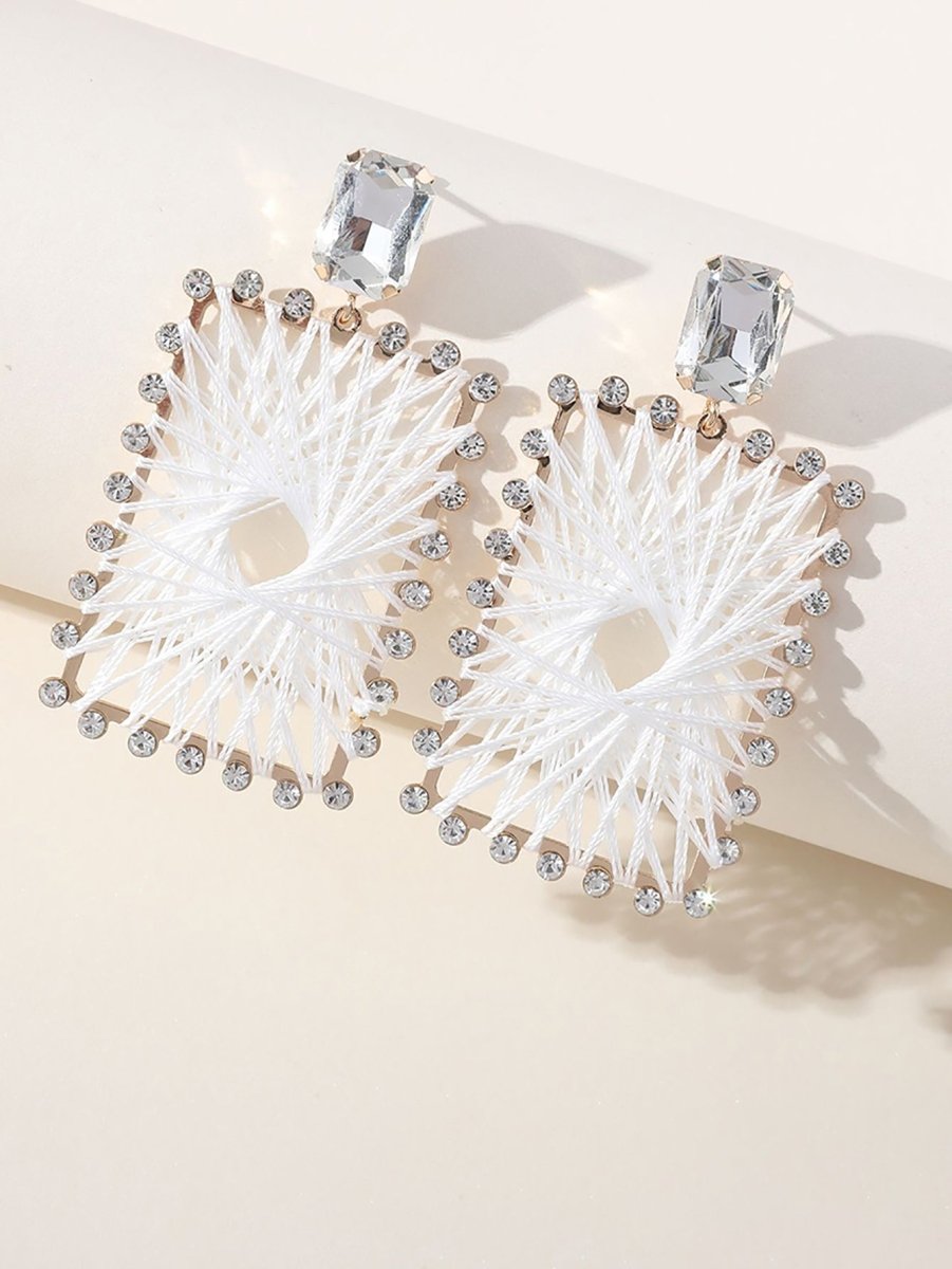 White Braided Raffia Square Earrings