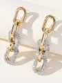 Golden Curb Chain Paperclip Long Hoop Earrings
