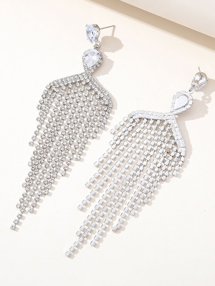 Silver Dangle Simple Rhinestones Tassel Long Earrings