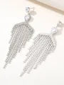 Silver Dangle Simple Rhinestones Tassel Long Earrings