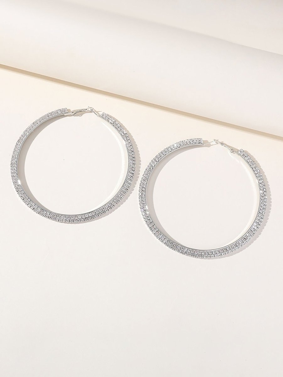 Silver Rhinestones Simple Big Hoop Earrings