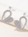 Silver Irregular Rhinestones Heart Hoop Earrings
