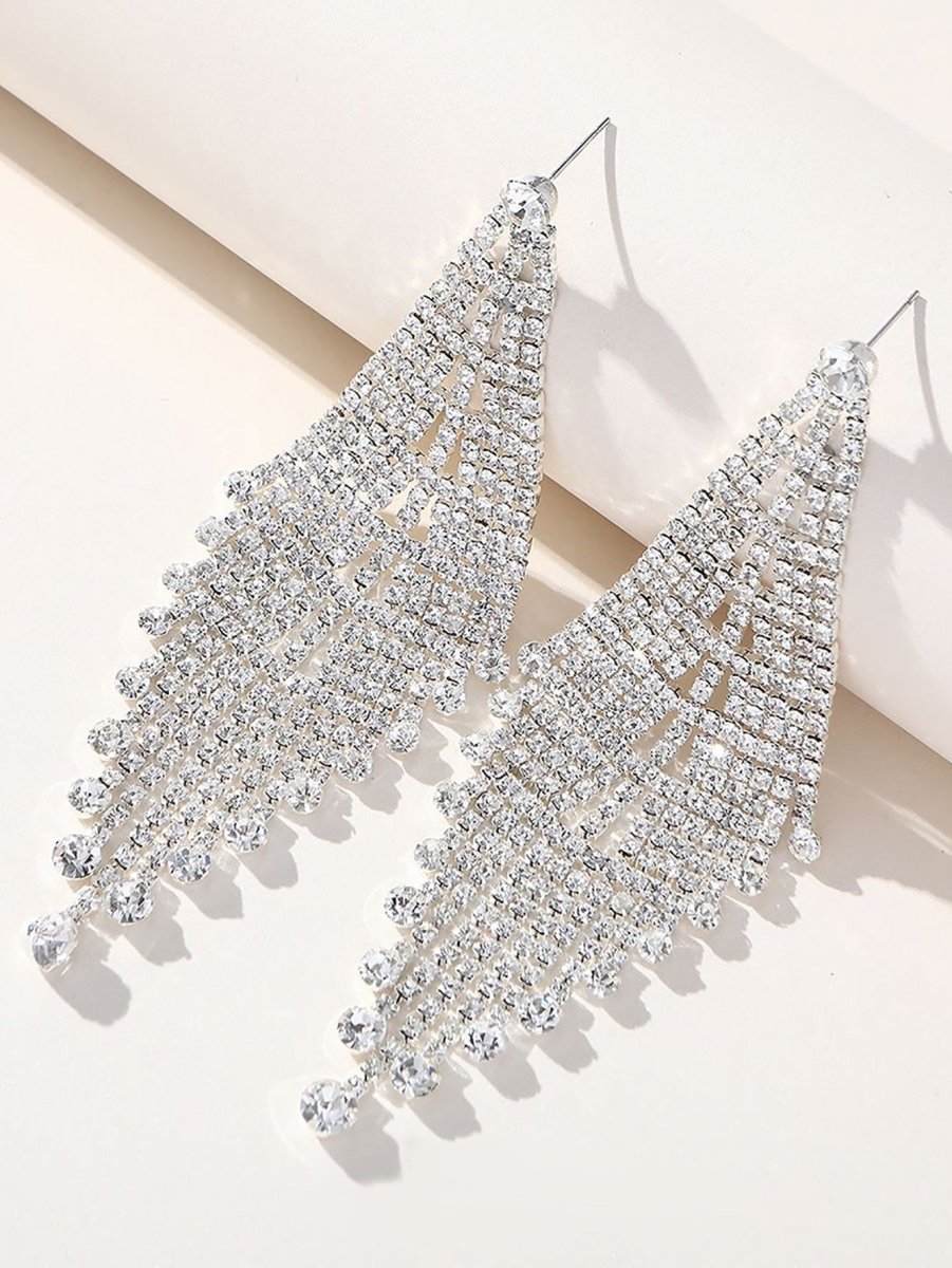 Tassel Silver Dangle Simple Rhinestones Long Earrings