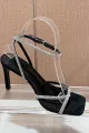Rhinestone Open Toe Pump Heel Sandal(Black,US5)