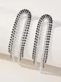 Tassel Silver Rhinestones Long Chain Earrings(Black,ONE SIZE)