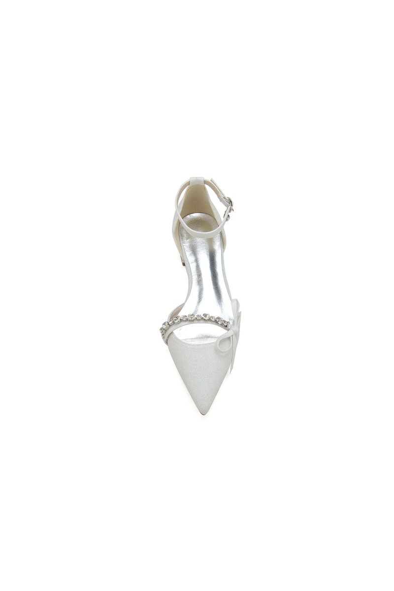 Beaded Pointed Toe Ankle Strap Wedding Shoes With Bow
