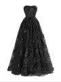 Zara | A Line Strapless Pleating Long Prom Dress With Applique(Black,2)