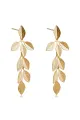 Gold Long Leaf Stud Earrings