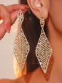 Geometric Rhombus Gold Simple Long Earrings with Rhinestones