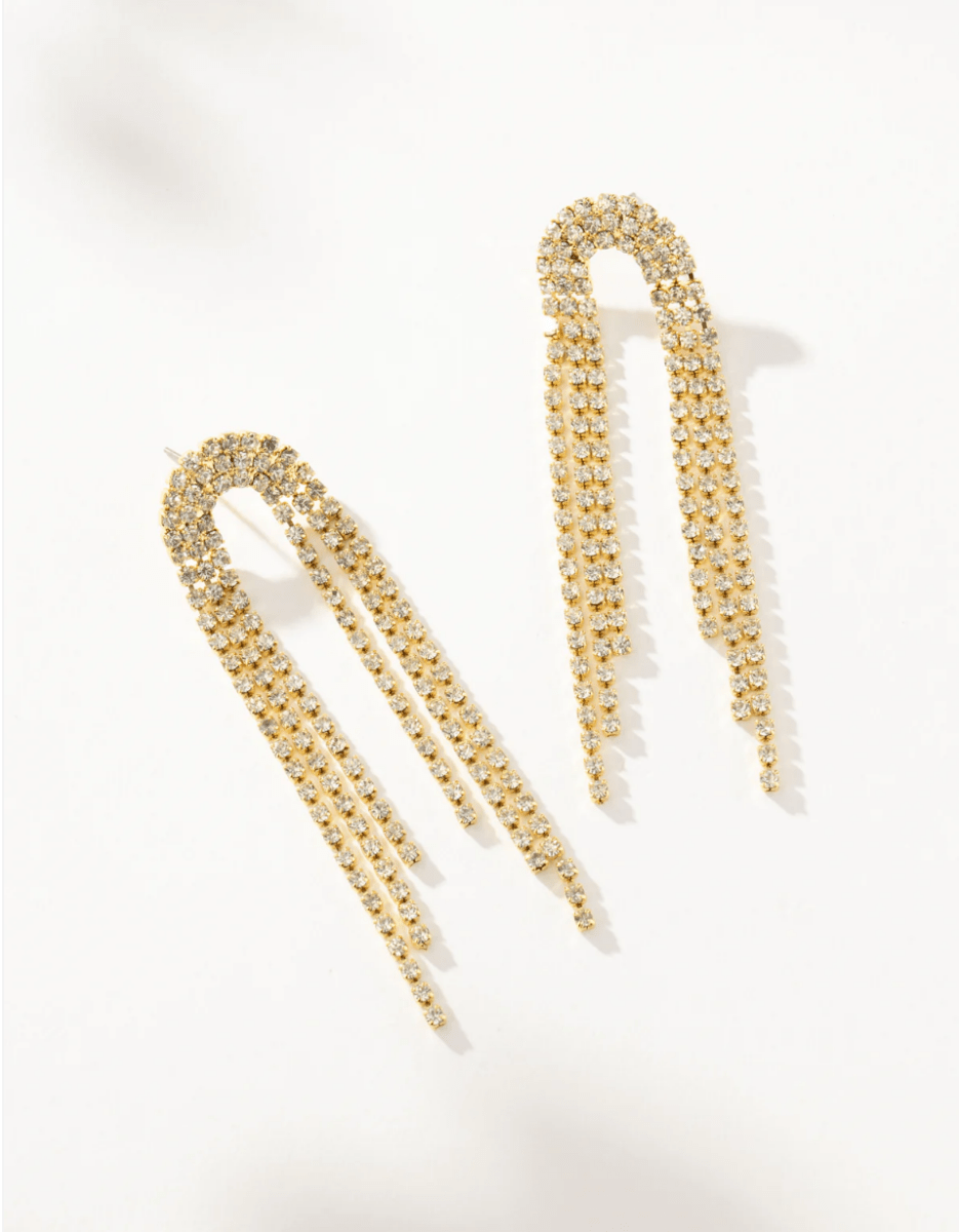 Tassel Gold Long Earrings with Rhinestones