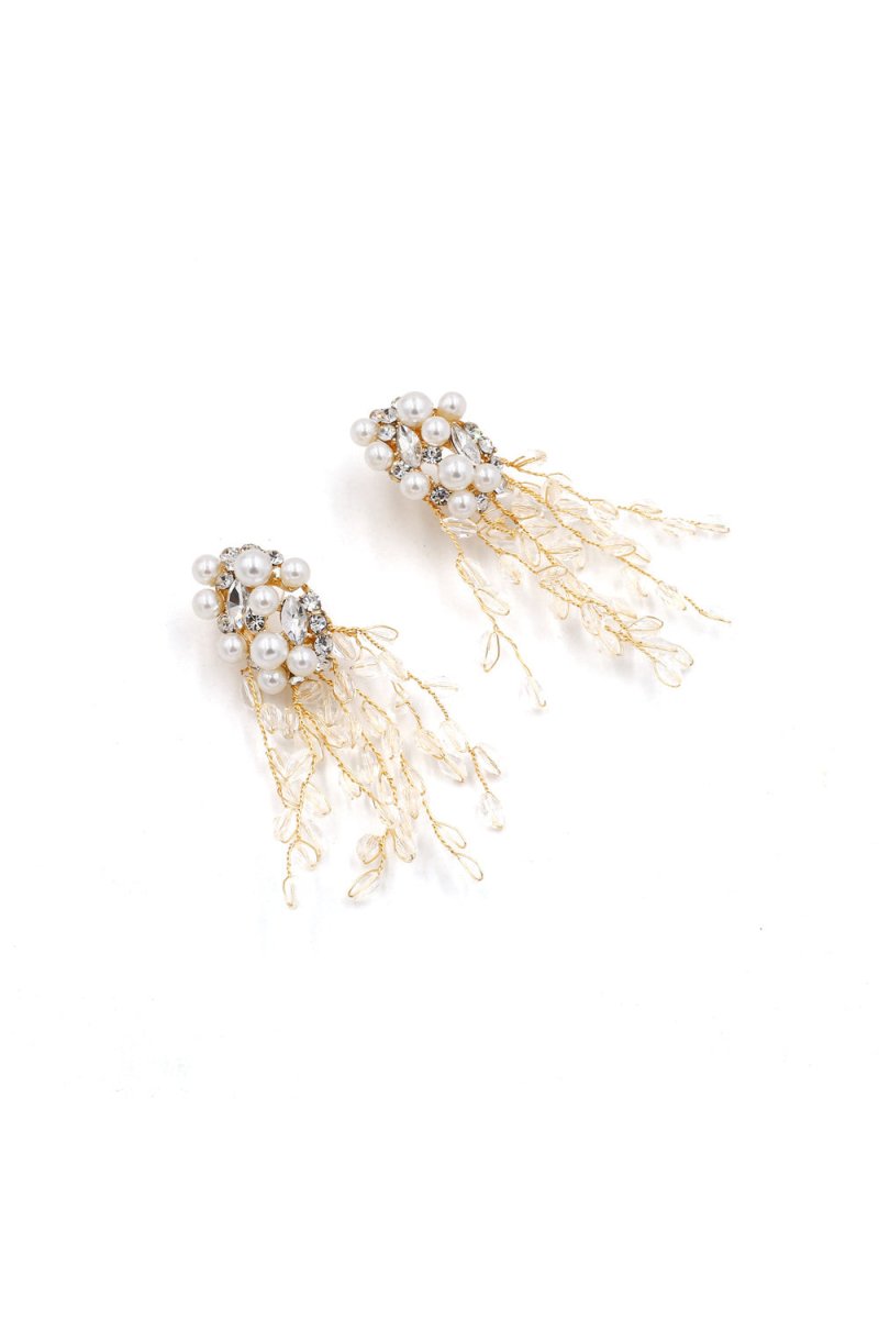 Pearl Dangle Earrings Crystal Gold Floral Hoop