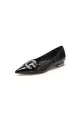 Pointed-Toe Flats with Diamond-Accented Metal Buckle U18447-2(Black,US5)