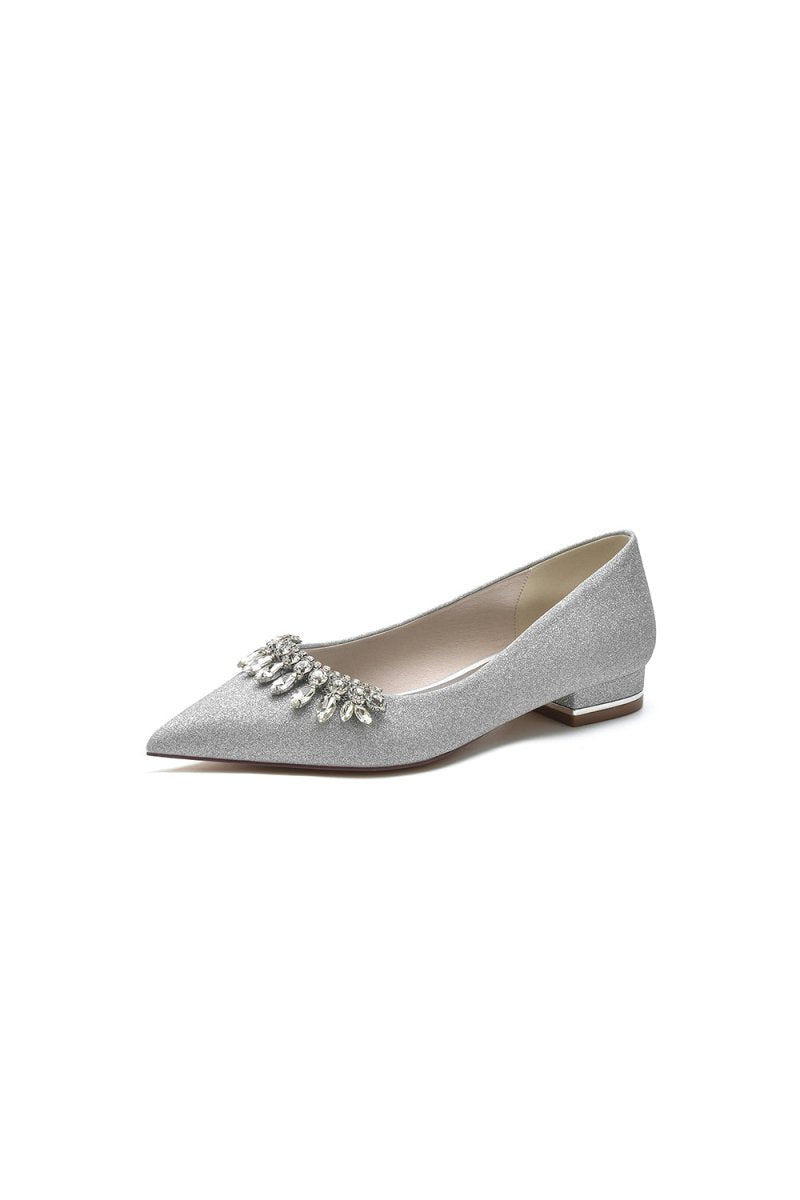 Pointed Toe Glitter Low Heels With Rhinestone