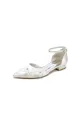 Pointed Toe White Ankle Strap Low Heels with Lace(Ivory,US5)