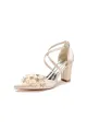 Pointed Toe White  Chunky Heels with Flower(Champagne,US5)