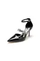 Rhinestone Leather Shoes with Ankle Strap(Black,US5)