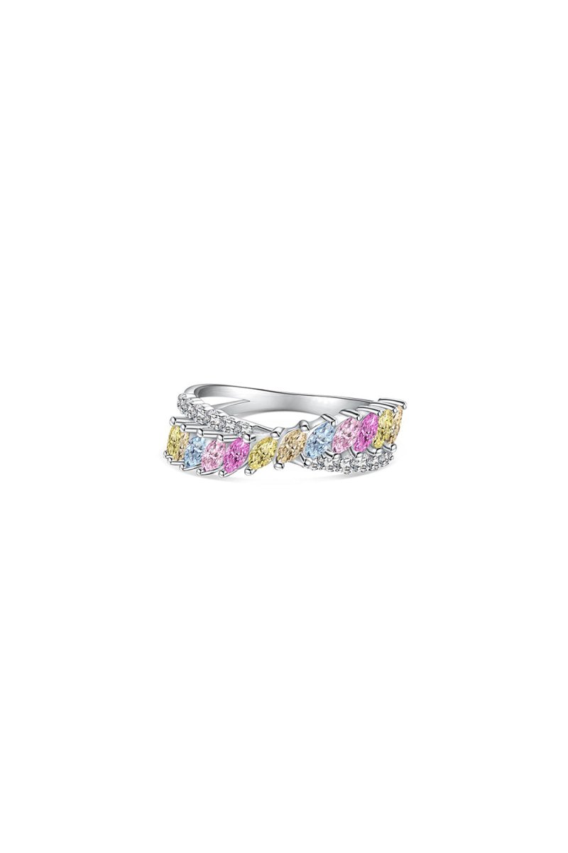 Silver Cross Shaped 5A Cubic Zirconia Colorful Agate Twisted Ring
