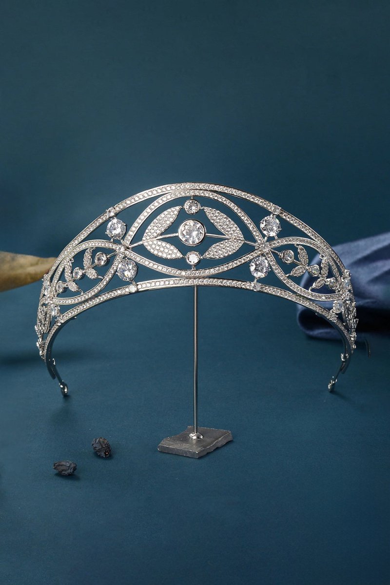 Silver Crystal Laurel Leaf Tiara