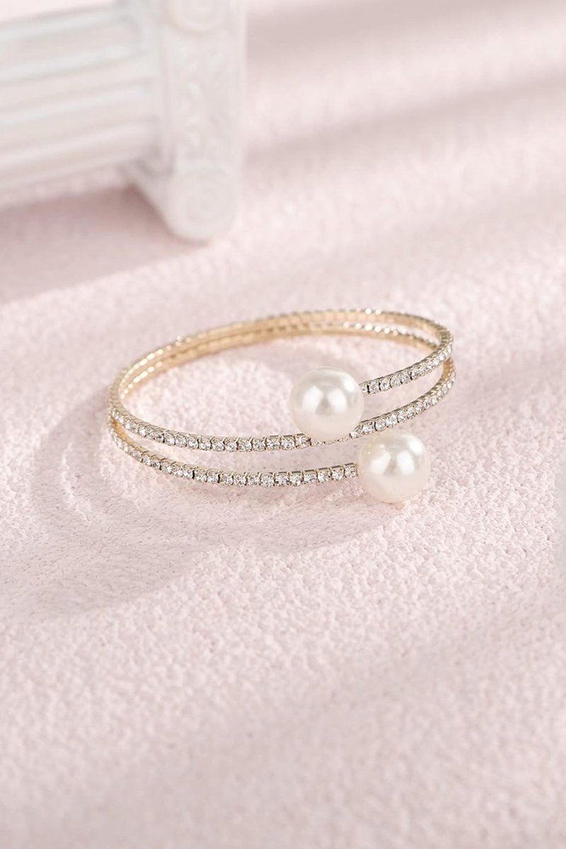 Pearl Rhinestone Layered Wrap Cuff Bracelets