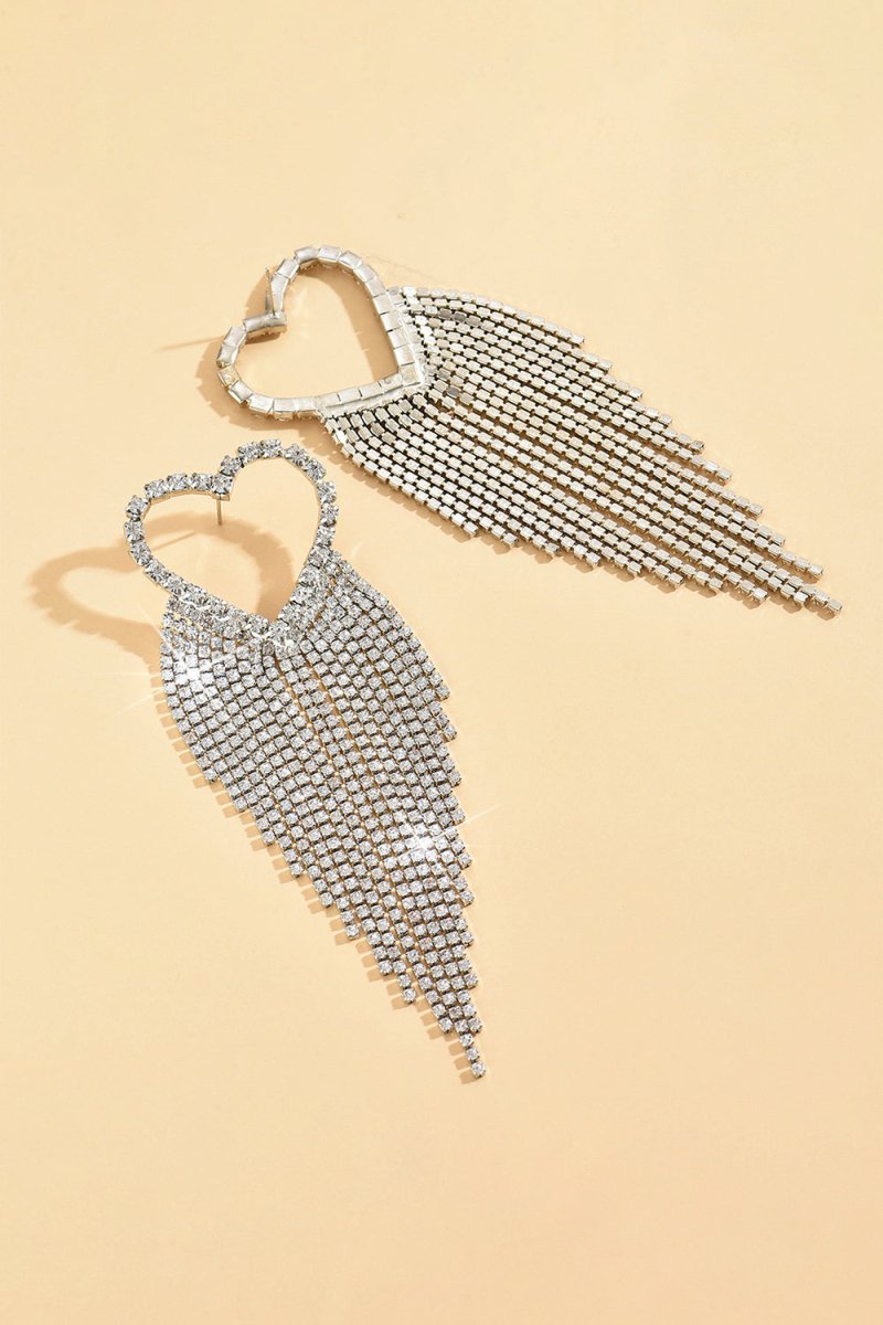 Silver Rhinestone Tassel Earrings Sparkly