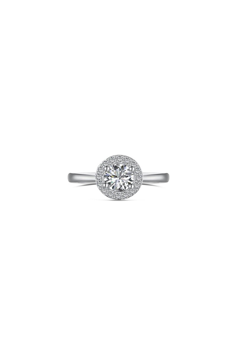 Simple Round sparkling Engagement Ring Sterling Silver