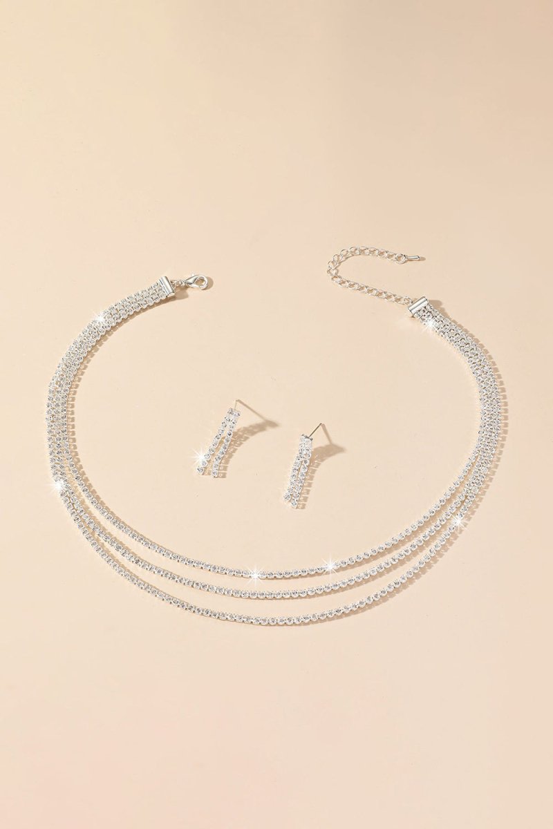 Sparkly Multilayer Thin Rhinestone Necklace And Earrings Set