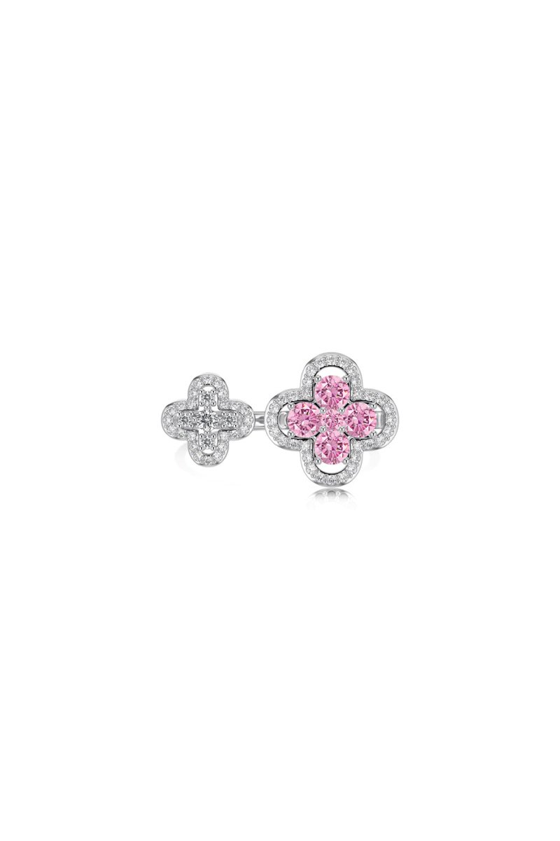 Sterling Silver Sparkling Four Leaf Clover Adjustable Open Ring