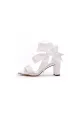 Wedding Shoes Peep Toe Sandals Chunky Heel Satin With Ribbon Tie Bow-Knot(White,US5)