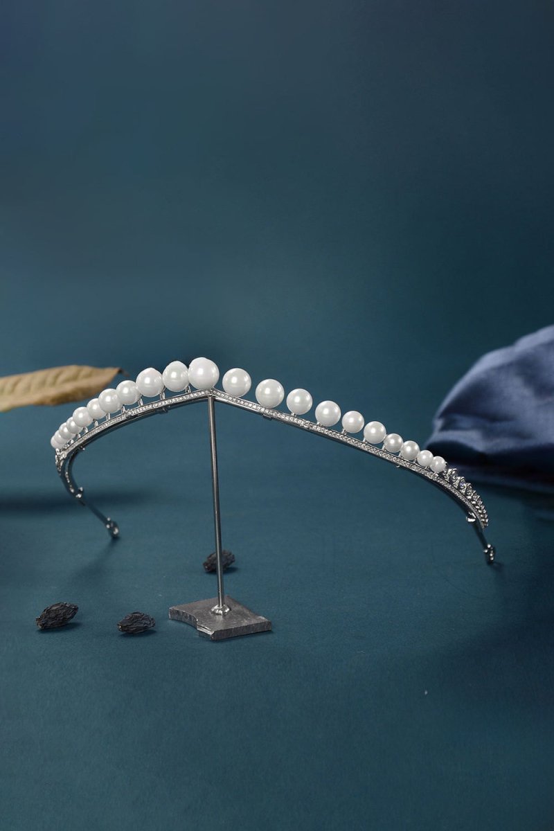 Women's Silver Zircon Pearl Crowns