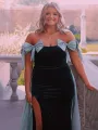 Zia | Off the Shoulder Pink Mermaid Long Velvet Prom Dress with Bows(Blue,2)