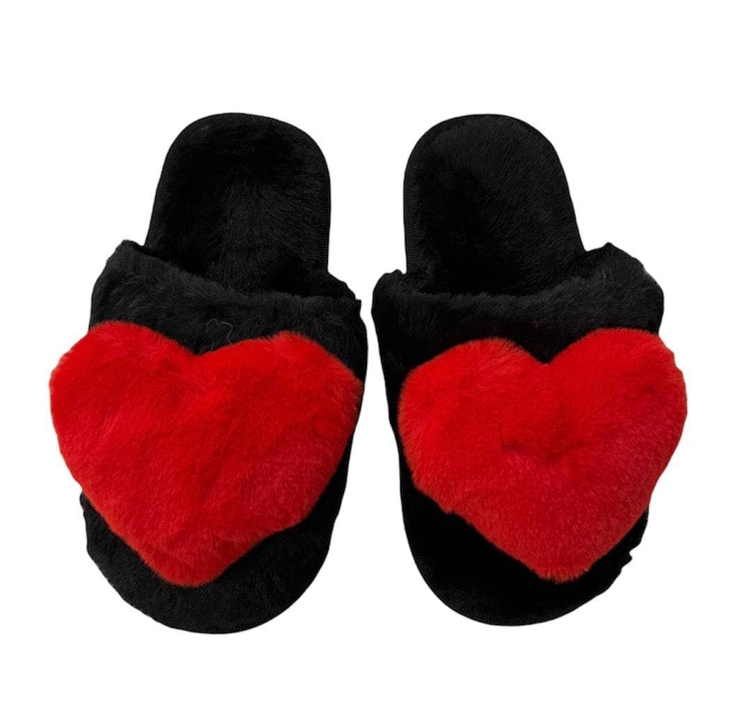Fuzzy Heart Slippers(black,26-27)