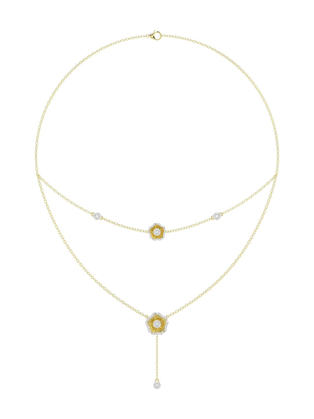 Halo Flower Yellow Gold Necklace