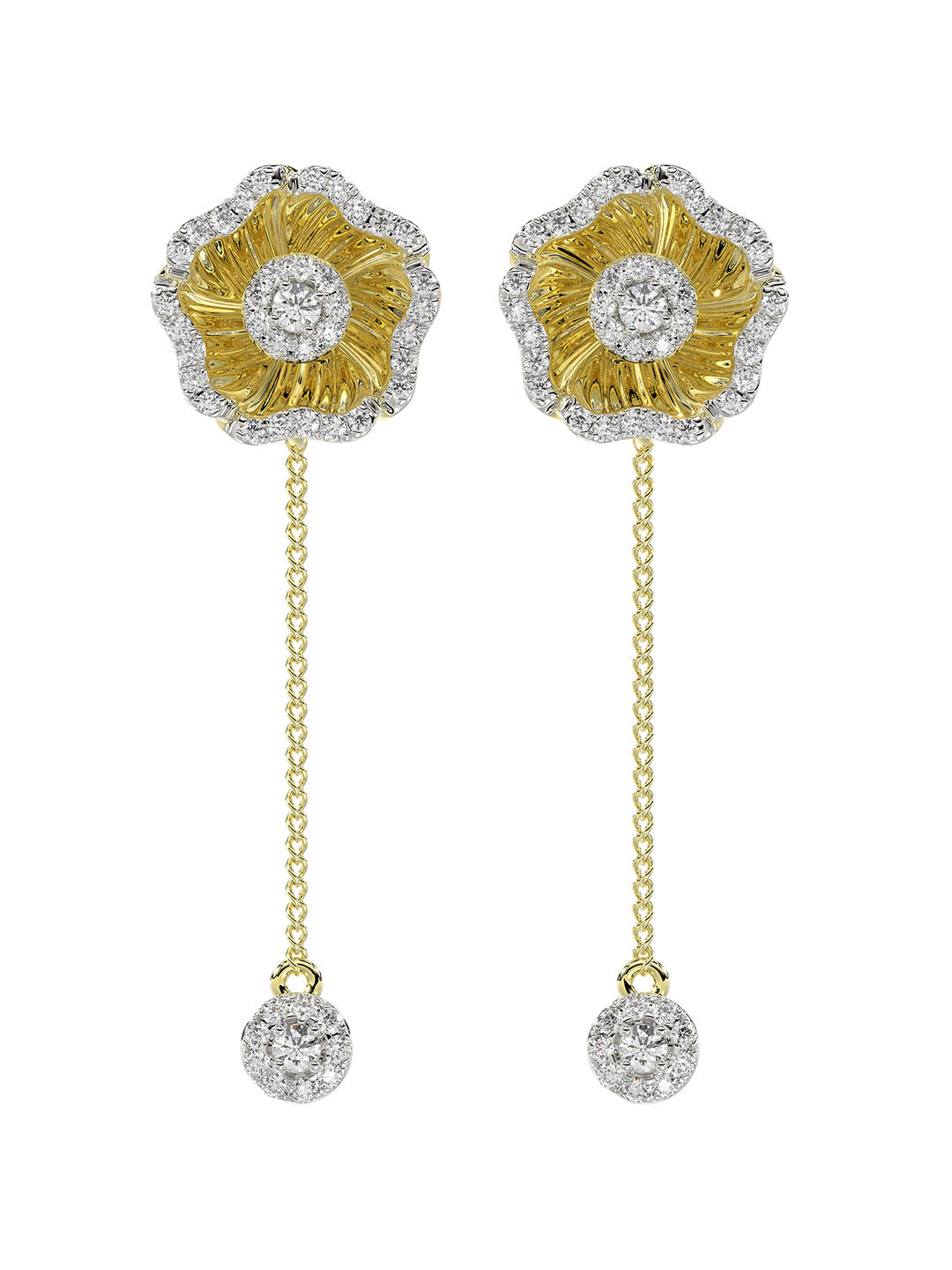 Halo Flower Rose Gold Drop Earrings