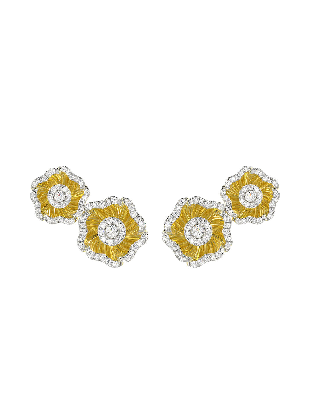 Halo Flower Yellow Gold Earrings