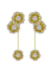 Halo Flower Yellow Gold Drop Earrings