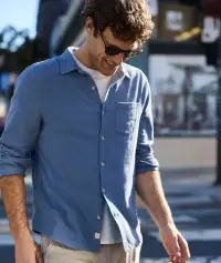Stretch Selvage Long Sleeve Shirt(Small,Coronet Blue)