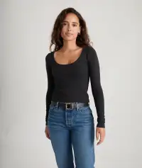Lexi Rib Sun-In Scoop Tee(Extra Small,Faded Black)