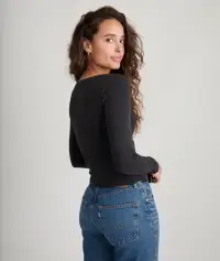 Lexi Rib Sun-In Scoop Tee(Extra Small,Faded Black)