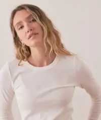 Lexi Rib Sun-In Longsleeve Crew Tee(Extra Small,White)